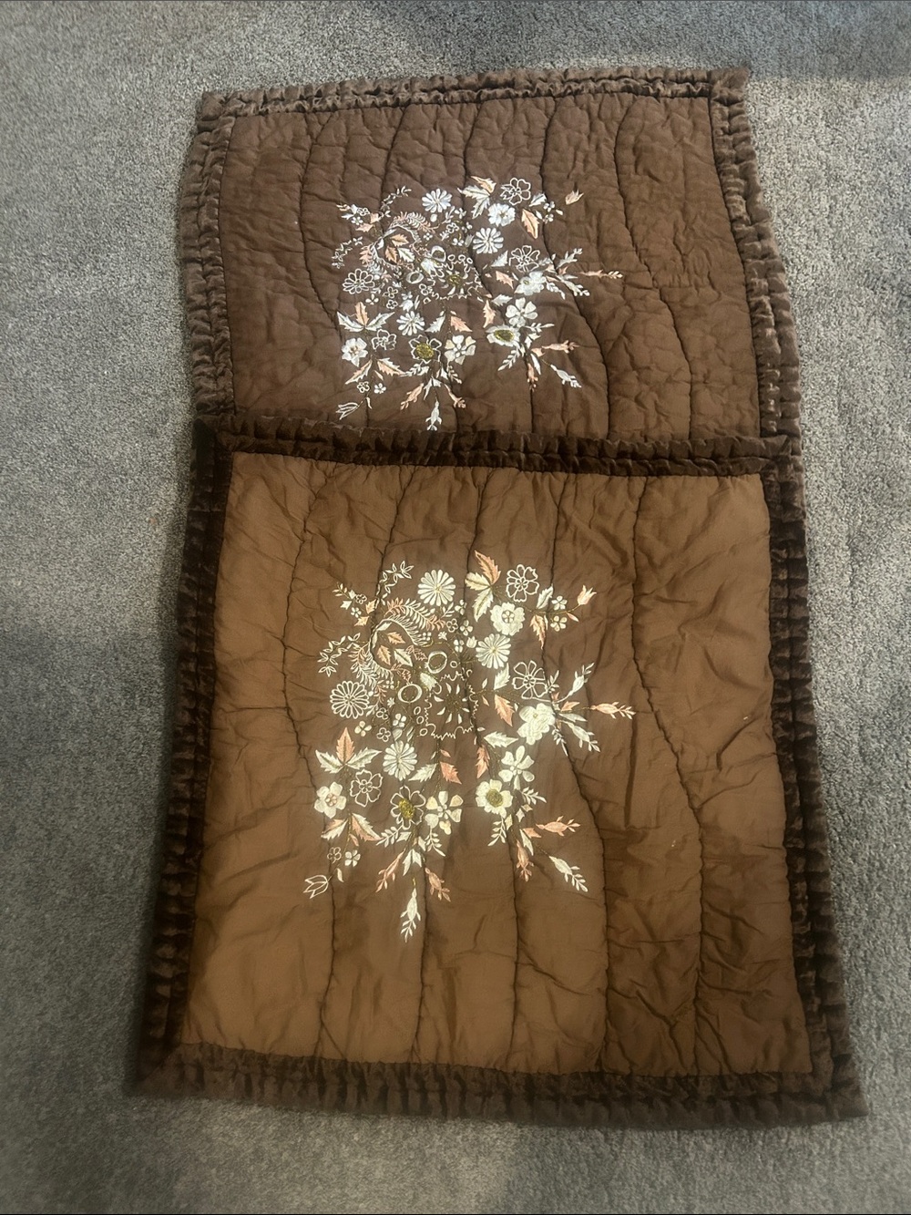 Elegant Brown Floral Embroidered Quilted pillowcase